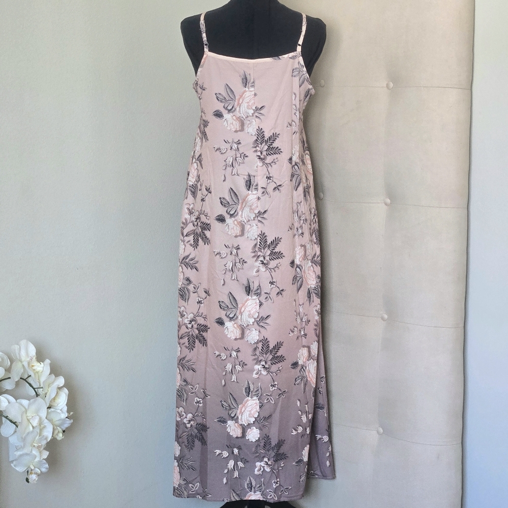 NWOT Floral 2 Piece Maxi Dress & Duster Set-Champagne/Coffee, Sleeveless Vneck - Picture 5 of 13